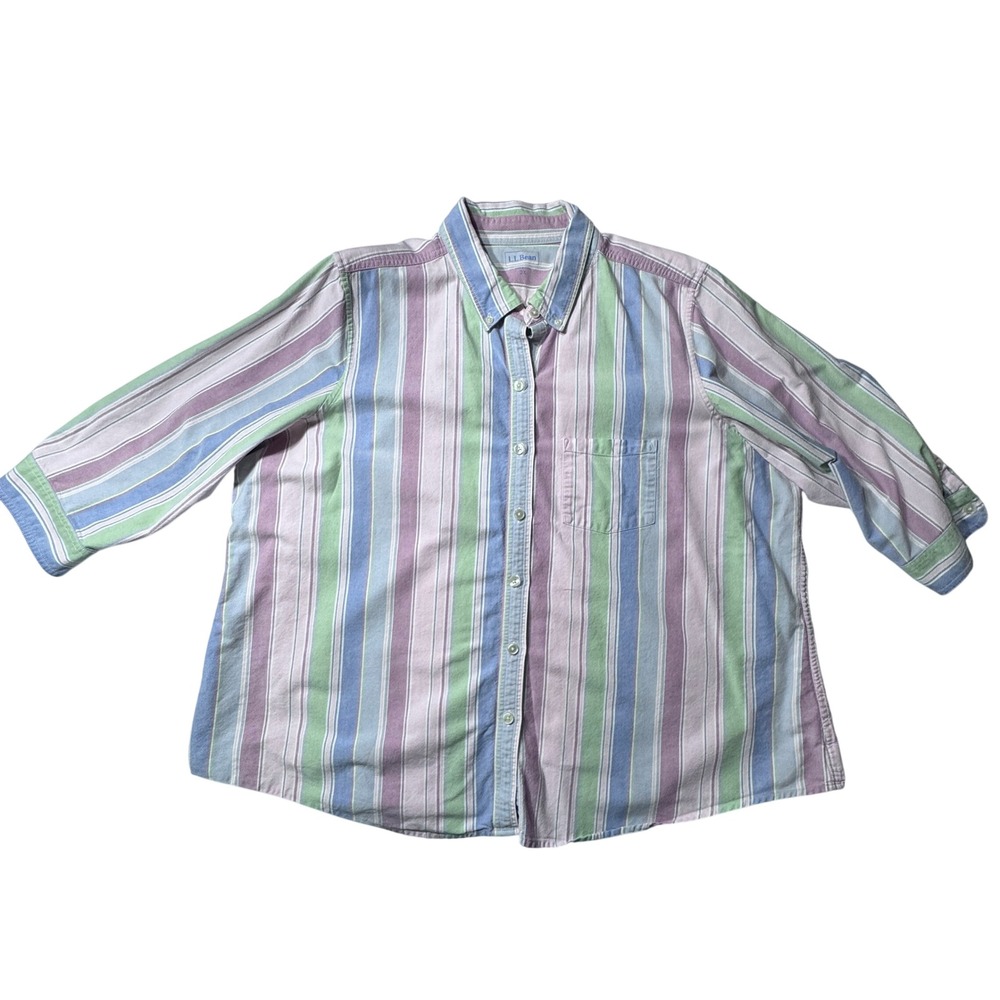 LL Bean Button Down Womens 2X Multi Color Pastel Striped Preppy Coastal Oxford